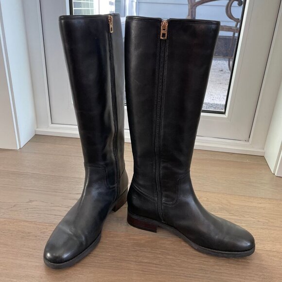 Coach Easton Sleek Knee High Leather Boots w Gold Buckle Hardware Black Sz 9.5 - Picture 4 of 13
